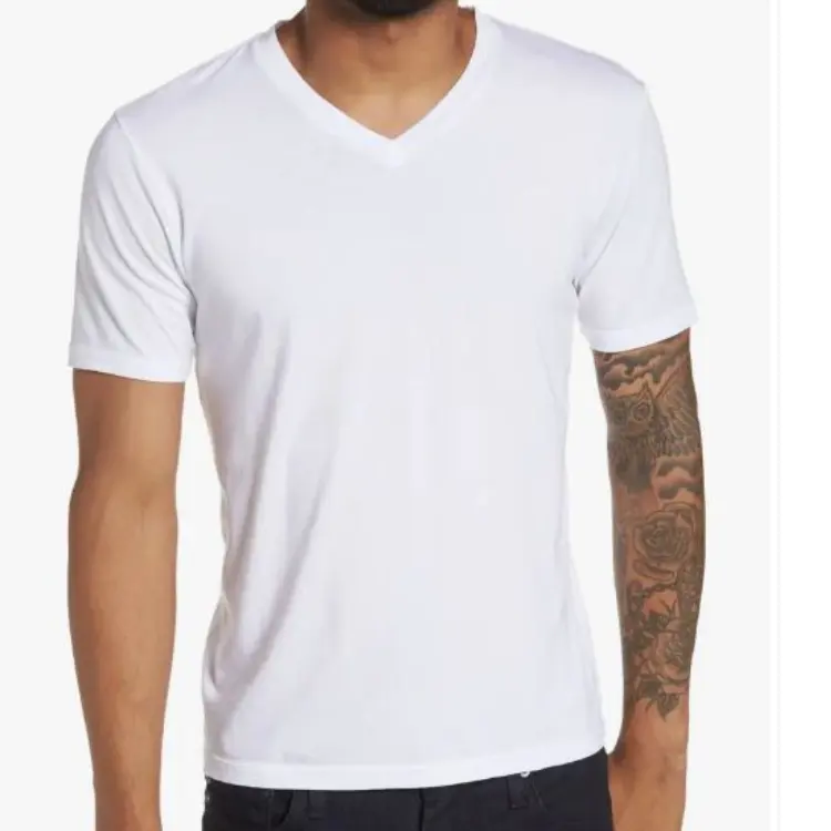 Custom T Shirt Men Low Price V-Neck White T-Shirts wholesale 100% Cotton Summer Custom Logo Men T-Shirts