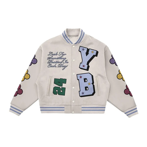 Vêtement de rue personnalisé OEM, broderie, toile, 100% laine, séchage rapide, respirant, vintage, coloré, manches longues, patch, chenille, lettreman - Product Image 6