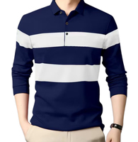 Camisa de Hombre a la Moda, Corte Regular, a Rayas, 100% Algodón, Tejido de Punto, Bordada, Casual, Anti-Pilling, Transpirable, 220g