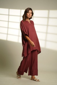 100 % Linen Brown <b>Top</b> Pajama Set Oversized Pajama Set Linen <b>Long</b> Oversized <b>Top</b> & Pants Gift for Women Outfit 2 Piece Set - Product Image 3