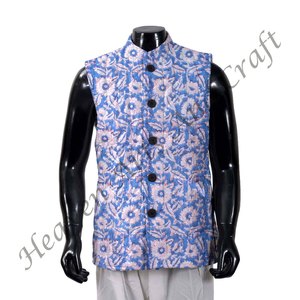 Chaqueta acolchada de estilo bohemio hecha a mano para hombre, abrigo de invierno con estampado de algodón puro de bloque con cierre de botón, algodón estampado - Product Image 4