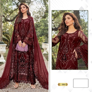 Collection de vêtements indiens et pakistanais pour femmes Broderie en organza Haut de travail Bas et Dupatta avec broderie Santoon lourde et terne - Product Image 5