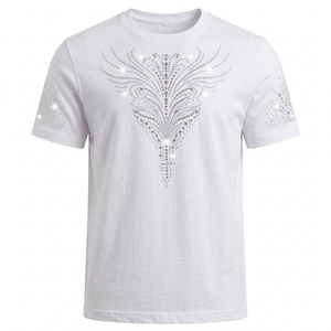 T-shirt à manches courtes pour homme Index Apparel, motif strass blanc, coupe classique, col rond, jersey décontracté en coton - Product Image 4