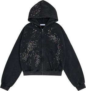 Moda básica algodón mezclado polar Rhinestone invierno Sudadera con capucha Hombres Nuevo diseño calidad Premium Streetwear ajustable reflectante - Product Image 3