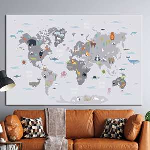 Lienzo Impreso: Decoración de Pared para Niños, Mapa del Mundo para Habitación Infantil, 1 Pieza: Enmarcado tipo Galería - Product Image 1