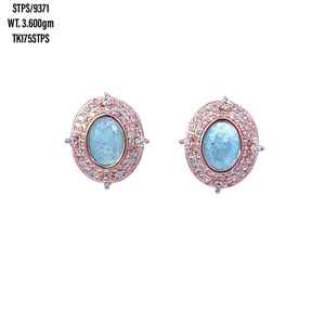 Pendientes de Plata de Ley 925 a la moda al por mayor para mujer, piedras preciosas azules chapadas en oro rosa con tachuelas de circonia cúbica para boda o regalo - Product Image 1