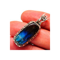 Pendentifs tendance en argent sterling 925, sertis de labradorite faits à la main, forme allongée, 12g, 7cm, achat en ligne en Inde