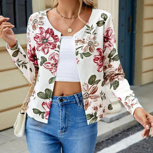 เสื้อแจ็กเก็ตด้านหน้าแบบเปิดพิมพ์ลายดอกไม้สำหรับผู้หญิงเสื้อผ้าที่ระบายอากาศได้ดีสำหรับฤดูใบไม้ผลิและฤดูใบไม้ร่วง - Product Image 1