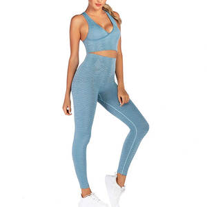 Ensemble de yoga pour femmes à taille élastique, couleur unie, respirant, séchage rapide, durable, grande taille, confortable, sans couture, en Spandex/Polyester - Product Image 5