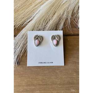 Southwest Handmade Pink Peruvian <b>Opal</b> Heart <b>Stud</b> <b>Earrings</b> in Sterling Silver Bezel Setting - Product Image 1