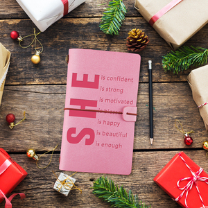 Diario SHE Quote de Cuero PU Rosa con Ranuras para Tarjetas, Cuaderno de Viaje Recargable de 70 Páginas para Mujer - Product Image 3