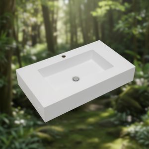 Lavabo Koricini 80 cm in resina bianca opaca con vasca centrale e foro per rubinetto - Product Image 3