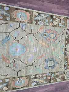 Handmade Traditional High Vintage Style 3x5 Green Beige Cotton Low Pile PET Friendly <b>Foam</b> Backing Small Living Room Prayer Rug - Product Image 3