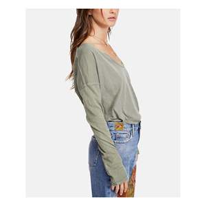 T-shirt da donna Free People Sienna in jersey di cotone 100% con scollo rotondo, dettaglio bottoni a pressione e decorazione a rombi, traspirante, taglie XS, XXS, XL, verde - Product Image 3