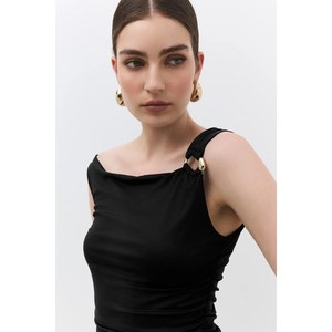 Blusa Casual Chic para Mujer, Cuello Redondo, Hombros Descubiertos, Camisa de Satén con Logotipo Frontal, Corte Regular, 100% Algodón, para Oficina, Temporada de Otoño - Product Image 4