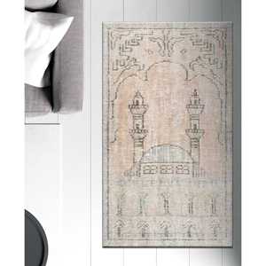 พรมลายวินเทจ, พรมสีเบจ, พรมสีน้ำตาล, พรมมุสลิม, พรมของขวัญรอมฎอน, พรมเนื้อนุ่มแบบไม่ทอ - Product Image 3