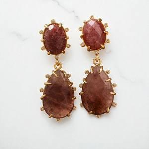 Boucles d'oreilles en argent 925 ovale et poire fraise Quartz Gemstone Drop and Dangle pour femme - Product Image 1