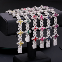 Bracelets et Joncs de Luxe en Argent 925 avec Trèfle à Quatre Feuilles Coloré, Sertissage Griffe Moissanite Givrée, Style Cuban Link, Certifiés GRA - Vente en Gros de Bijoux Fins