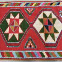 Tapis turc vintage de 3,4 x 10,1 pieds, tapis de couloir rouge et bleu, patchwork en laine, respectueux de l'environnement, avec support en latex