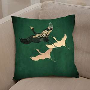 Coussin imprimé Grues Vertes : Coussin décoratif abstrait minimaliste japonais moderne, 8"x8" - 20x20 cm - Product Image 3