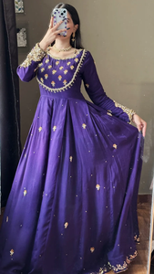 Solid <b>Purple</b> Anarkali Set with Hand Embellished Indian & Pakistani Clothing - Product Image 3