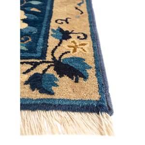 Alfombra de Lana Anudada a Mano Pechino Azul Paem-1520 con Patrón Floral Abstracto para Sala de Estar, Pasillo, Rectangular, Tipo Rompecabezas - Product Image 3
