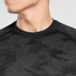 T-shirt de sport pour homme à coupe classique, compression, en spandex/polyester, tricot jacquard, motif uni personnalisé sur le devant, séchage rapide pour - Product Image 2