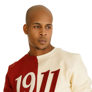 Sudadera de media y media chenilla Granate y Neutral Panel dividido Cuello redondo KAP Greek Fraternity Apparel Heavy Fleece Cotton - Product Image 4