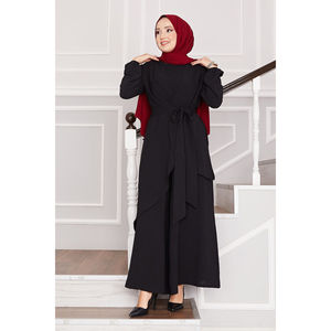 Two-Piece Black Aerobin <b>Knitted</b> Hijab <b>Set</b> with Sashes Loose Fit Plus Size Design - Product Image 4