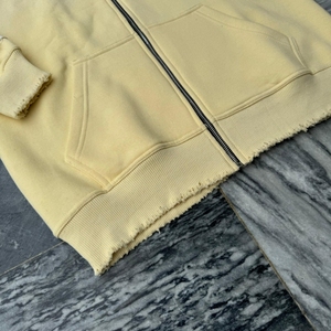 Soft Lemon Dusty Turquoise Acid Wash <b>Hoodie</b> 100% Cotton with Embroidered <b>Zip</b>-up Design Distressed Hem Sweatshirt - Product Image 3