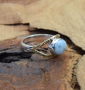 Style Boho Bague en argent sterling 925 faite à la main avec des pierres précieuses Larimar Plaqué rhodium Cadeau de mariage pour les femmes Bijoux d'occasion de fête - Product Image 3