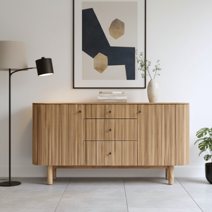 Aparador Moderno de Lujo Europeo de Madera Maciza con Puerta Acanalada para Comedor y Sala de Estar, Acabado Personalizado - Product Image 3