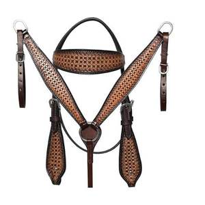 Headstall de cheval occidental de qualité supérieure et collier de poitrine ensemble de tack en cuir véritable cheval confortable - Product Image 1