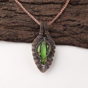 Handmade Peridot Fashion Pendant Featuring Pear Cut Green Gemstone Copper Wire <b>Wrapped</b> Silver For <b>Bridal</b> Anniversary Gift - Product Image 1