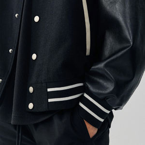 Veste d'hiver en laine pour homme, style varsity, col montant, broderies en chenille, manches en cuir, streetwear, lettres brodées - Product Image 3