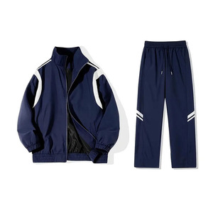 Conjunto Deportivo para Hombre, Chaqueta con Cuello Alto y Cremallera Completa, Pantalones Rectos con Rayas Blancas, Estilo de Dos Piezas, Conjunto Deportivo Cortavientos - Product Image 1