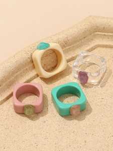 Anillo de Resina Acrílica Transparente Geométrico Europeo y Americano para Mujeres y Niñas, Joyería de Color Mixto, Anillo Cuadrado para el Dedo, Artesanía Bh - Product Image 5