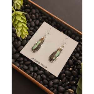 Vintage Navajo Handmade Drop <b>Earrings</b> <b>Black</b> Jack Turquoise & Sterling Silver Water Drop Shape <b>Dangle</b> Style - Product Image 3