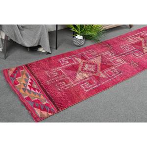 Ethnic Red Pink 2.6x10.1ft Wool <b>Rug</b> Turkish Large Area <b>Boho</b> Style Patchwork Pattern for Hallway Room 10mm Latex for Bedside - Product Image 1