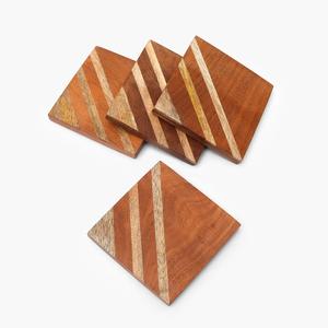 Posavasos de madera cuadrados y redondos naturales Material de resina Accesorio para el hogar y el restaurante Hecho a mano en la India - Product Image 5