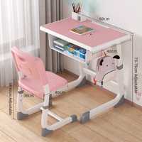 Ensemble bureau et chaise réglables en hauteur pour enfants avec structure métallique incurvée et compartiment de rangement ouvert pour la maison et l'école