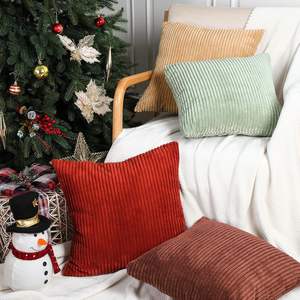 ปลอกหมอนผ้าลูกฟูกลายทางหลากสี18X18สำหรับฤดูหนาวปลอกหมอนผ้ากำมะหยี่นุ่มตกแต่งสี่เหลี่ยมสำหรับบ้านโรงพยาบาลเทคนิคการถักด้วยมือ - Product Image 2