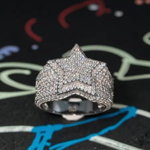 Bague étoile sertie de diamants de qualité supérieure, en argent sterling plaqué or, diamant moissanite VVS, bijoux hip-hop, coupe ronde, fournisseur en gros - Product Image 6