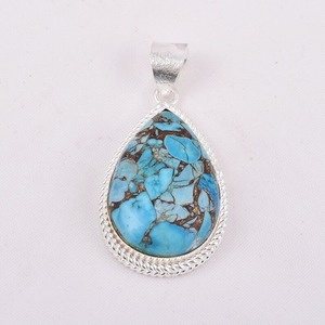 Cadeau de mariage parfait 925 argent Sterling Turquoise pierre précieuse pendentif fait à la main bijoux fins avec 925 timbre pendentif en argent bijoux - Product Image 2