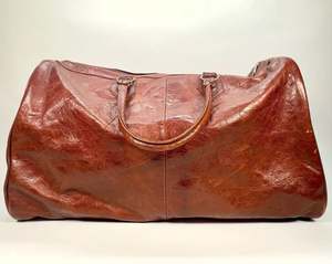 Bolsa de lona de cuero marrón suave vintage, equipaje plegable para gimnasio de fin de semana para viajes y uso al aire libre - Product Image 1