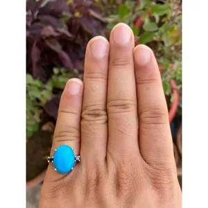 Anillo Ovalado de Plata 925 con Turquesa, Oro Rosa, Rodio y Chapado en Oro de 18K, Incrustaciones de Titanio y Cobre, Regalo para Niños, Joyería - Product Image 4