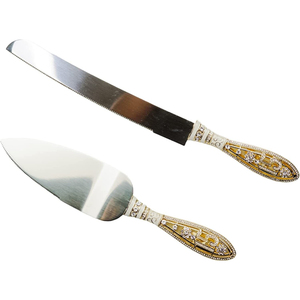 ชุดเค้กด้ามทองสุดหรูพร้อมมีดตัดทำจากสเตนเลสใบมีดชุบเงิน - Product Image 5