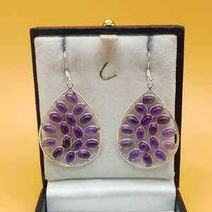 925 boucles d'oreilles en argent Sterling Jumble améthyste pierre précieuse fantaisie conception de goutte à la main bijoux en argent fin diamant perle pierres principales - Product Image 1