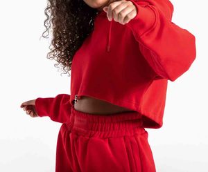 Solid plain <b>Red</b> color <b>crop</b> <b>top</b> long sleeve custom made wheolsale price <b>top</b> quality fabric women two piece <b>crop</b> <b>top</b> tracksuits - Product Image 6