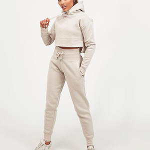 Winter Solid <b>Y2K</b> Two Piece Women's Sweatsuit Set Custom Tracksuit Casual <b>Streetwear</b> Short Crop Top Hooded Jogger - Product Image 3